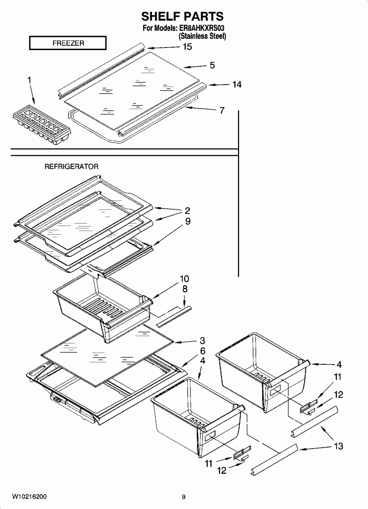 SHELF PARTS, OPTIONAL PARTS (NOT INCLUDED) Diagram and Parts List for ER8AHKXRS03  Whirlpool Refrigerator