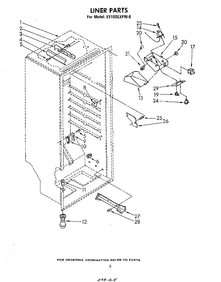 LINER Diagram and Parts List for EV190EXPW0  Whirlpool Freezer