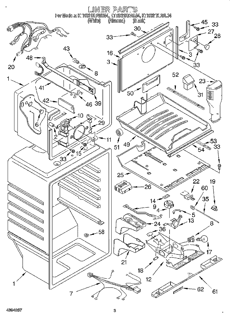 LINER Diagram and Parts List for KTRS21KDAL04  KitchenAid Refrigerator