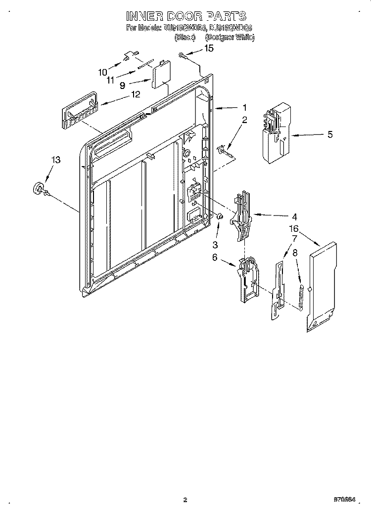 INNER DOOR Diagram and Parts List for DU915QWDB6  Whirlpool Dishwasher