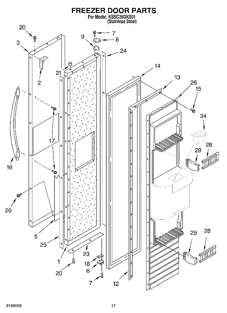 FREEZER DOOR Diagram and Parts List for KSSC36QKS01  KitchenAid Refrigerator