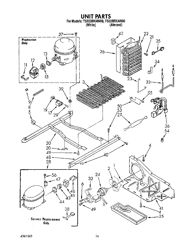 UNIT Diagram and Parts List for TS22BRXAW00  Whirlpool Refrigerator