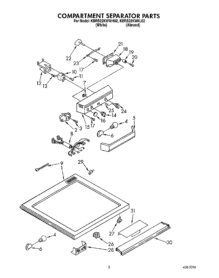COMPARTMENT SEPARATOR Diagram and Parts List for KBRS22KWWH02  KitchenAid Refrigerator
