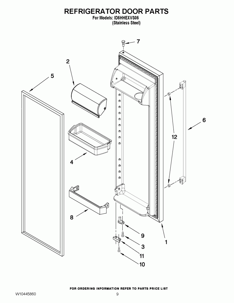 REFRIGERATOR DOOR PARTS Diagram and Parts List for ID5HHEXVS05  Whirlpool Refrigerator