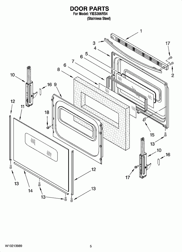 DOOR PARTS Diagram and Parts List for YIES366RS4  Whirlpool Range