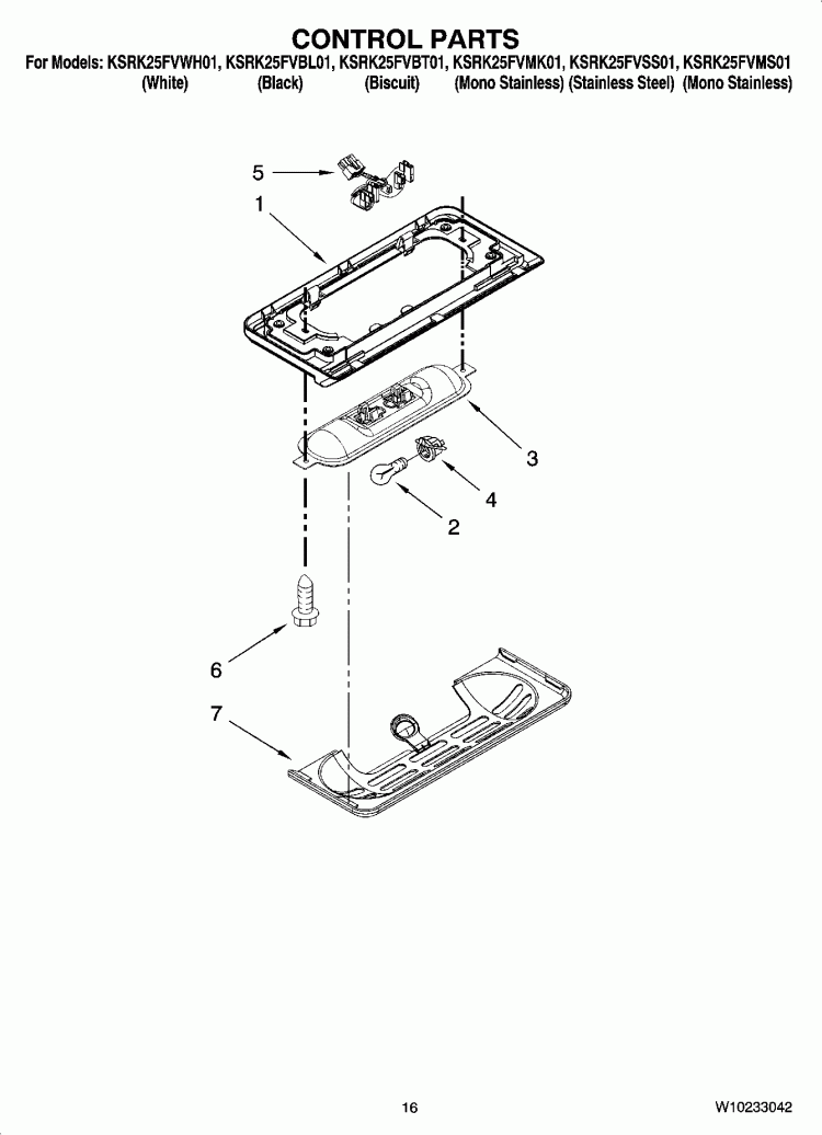 CONTROL PARTS Diagram and Parts List for KSRK25FVMS01  KitchenAid Refrigerator