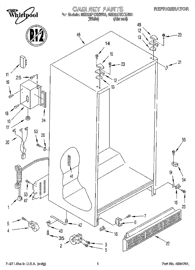 CABINET Diagram and Parts List for 6ED22PKXEN00  Whirlpool Refrigerator
