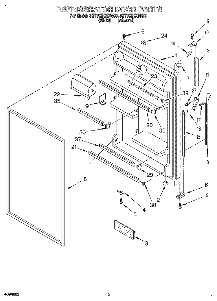 REFRIGERATOR DOOR Diagram and Parts List for 3ET18ZKXDN00  Whirlpool Refrigerator