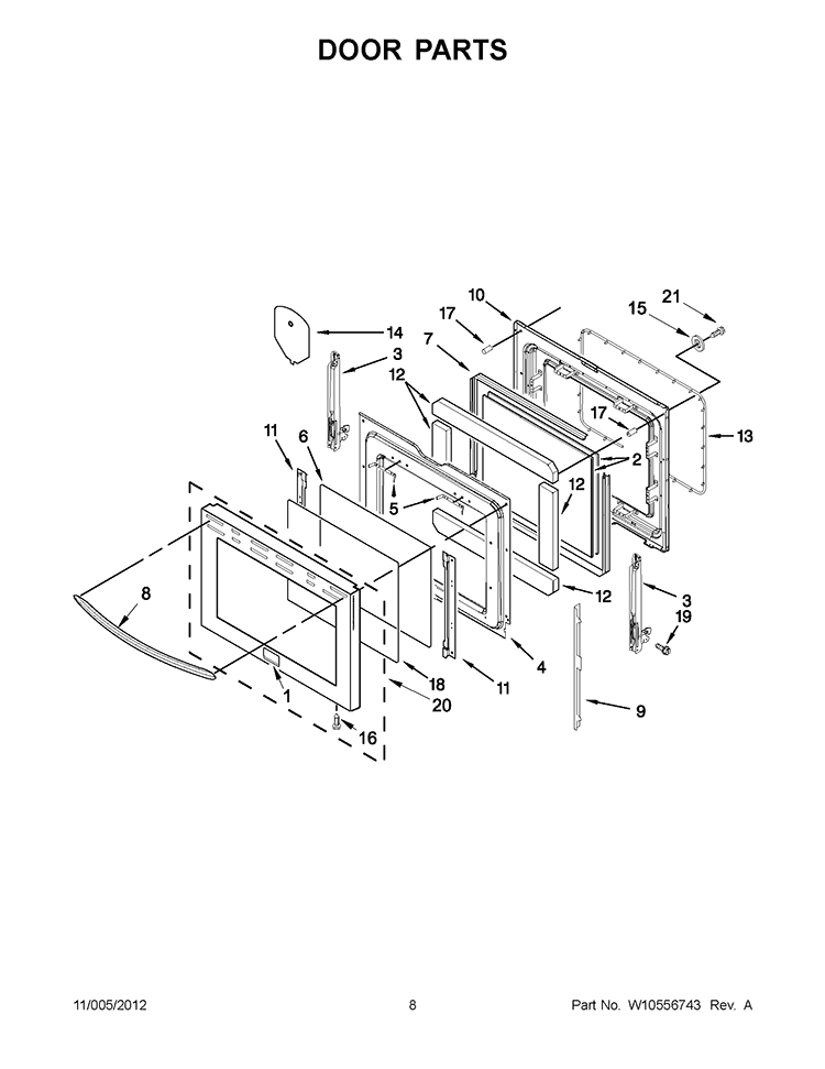 DOOR PARTS Diagram and Parts List for YKERS206XS3  KitchenAid Range