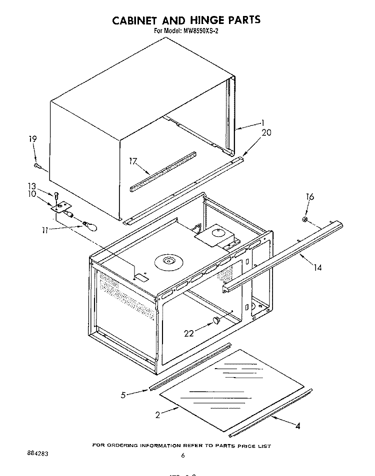 CABINET AND HINGE Diagram and Parts List for MW8550XS2  Whirlpool Microwave
