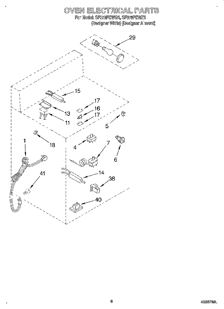 OVEN ELECTRICAL, LITERATURE Diagram and Parts List for SF378PEWZ1  Whirlpool Range