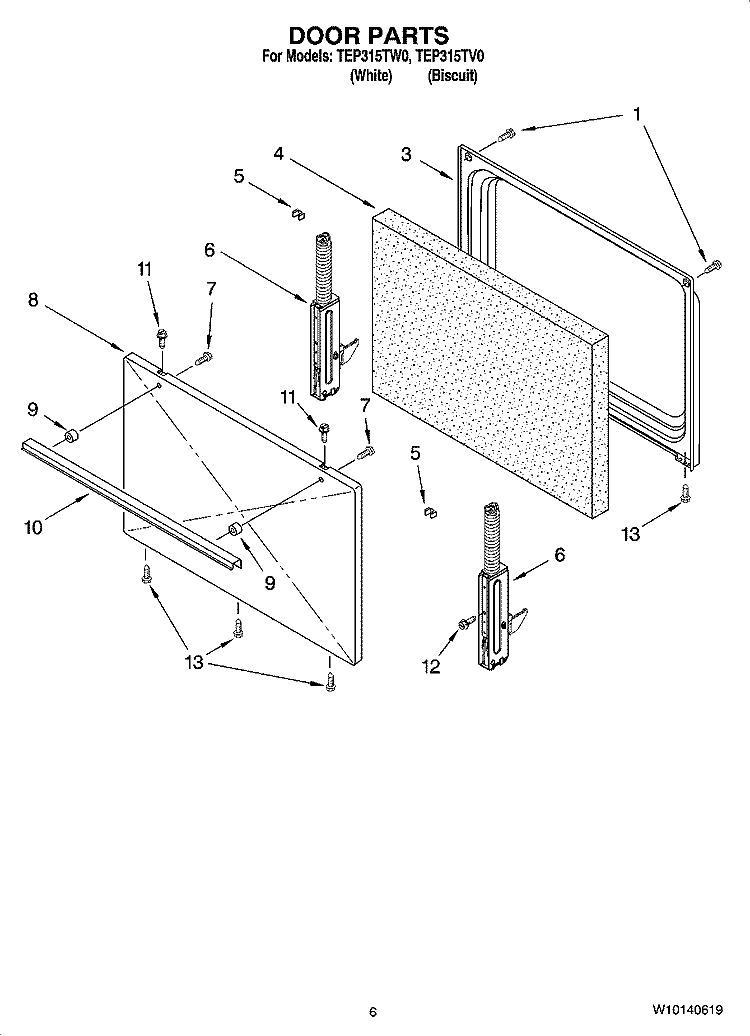 DOOR PARTS, OPTIONAL PARTS Diagram and Parts List for TEP315TW0  Estate Range