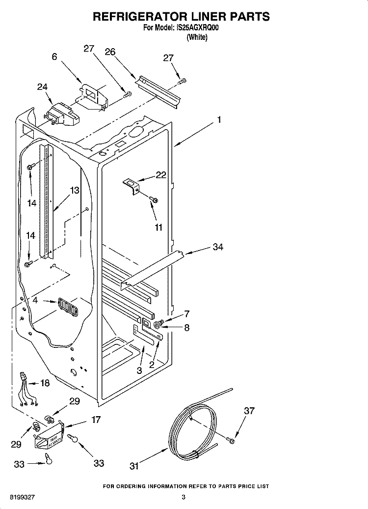 REFRIGERATOR LINER PARTS Diagram and Parts List for IS25AGXRQ00  Inglis Refrigerator