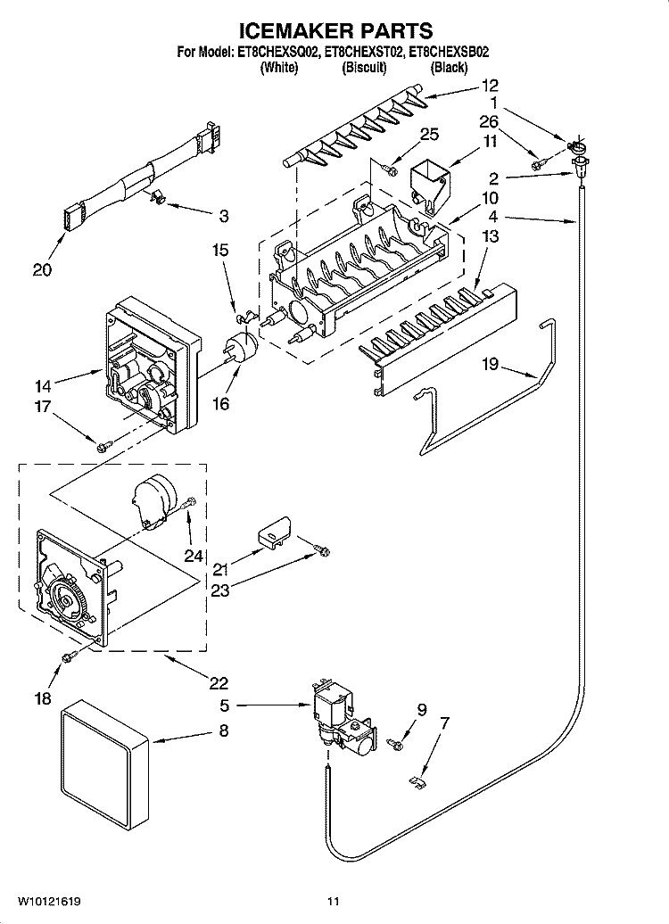 ICEMAKER PARTS, OPTIONAL PARTS Diagram and Parts List for ET8CHEXST02  Whirlpool Refrigerator