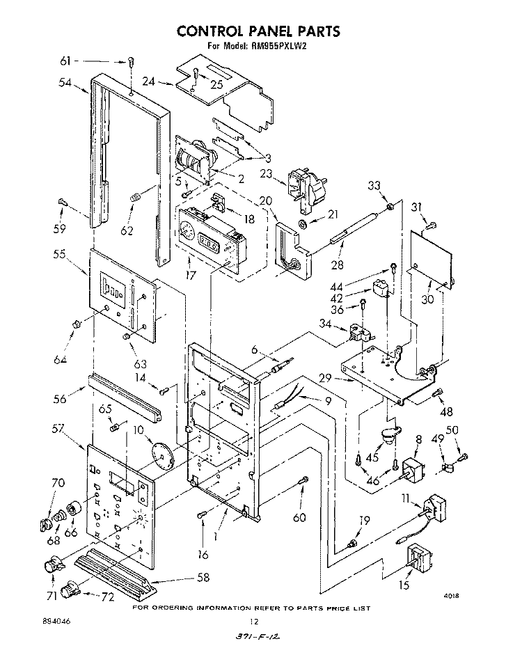 CONTROL PANEL Diagram and Parts List for RM955PXLW2  Whirlpool Microwave Oven Combo