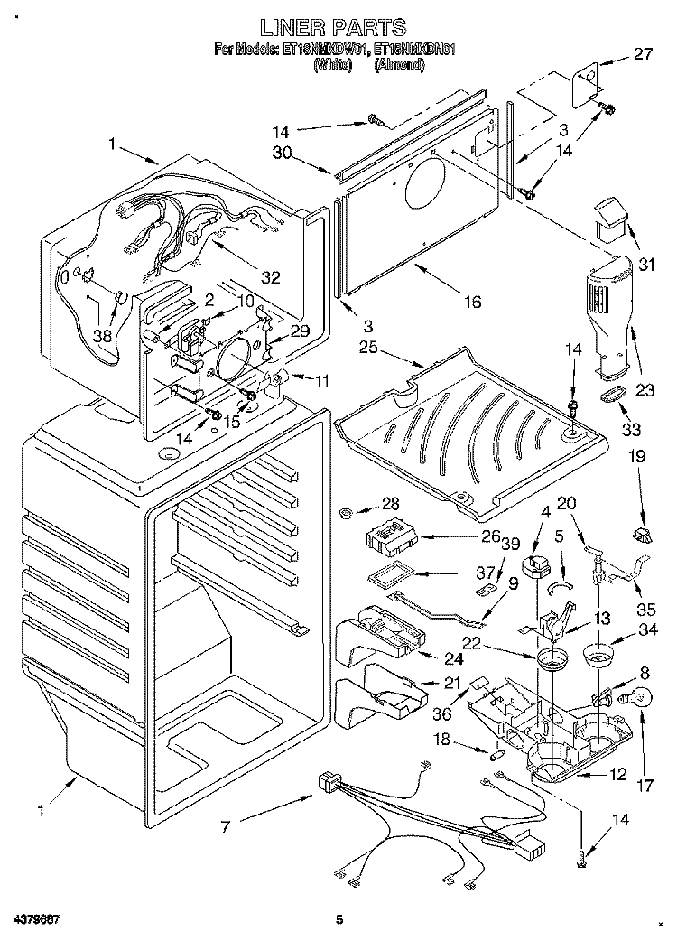 LINER Diagram and Parts List for ET18NMXDW01  Whirlpool Refrigerator