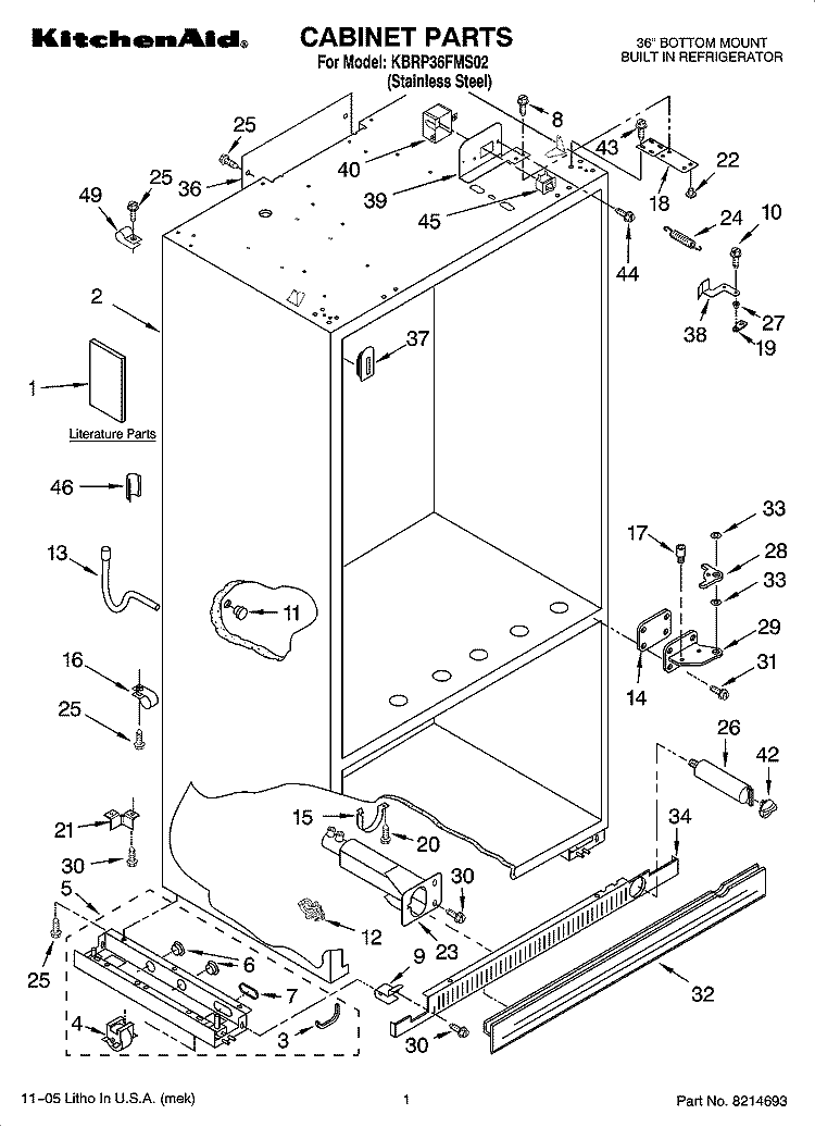 CABINET PARTS Diagram and Parts List for KBRP36FMS02  KitchenAid Refrigerator