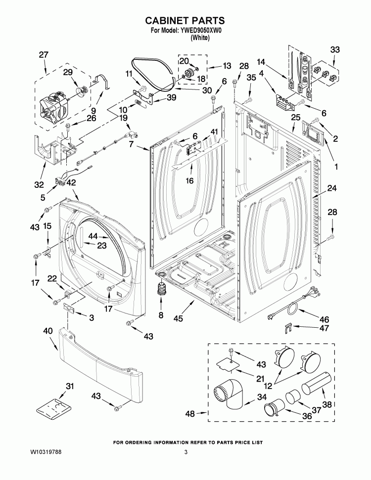 CABINET PARTS Diagram and Parts List for YWED9050XW0  Whirlpool Dryer