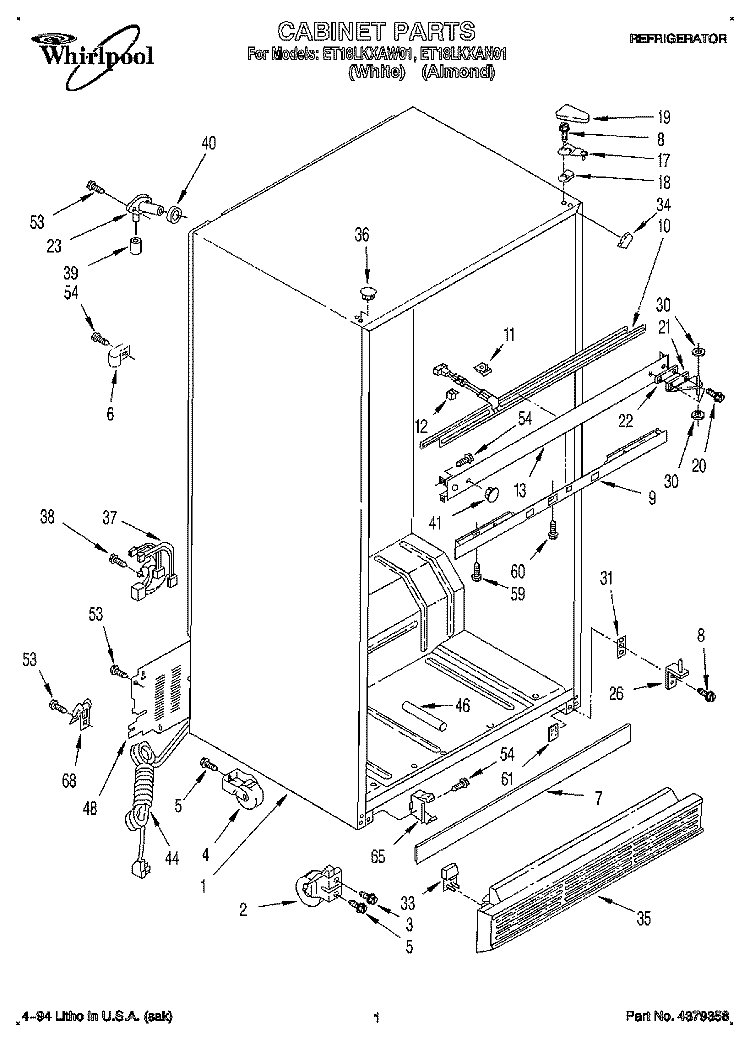 CABINET Diagram and Parts List for ET18LKXAN01  Whirlpool Refrigerator
