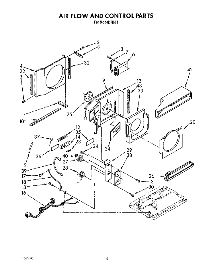 AIR FLOW AND CONTROL Diagram and Parts List for R611  Whirlpool Air Conditioner