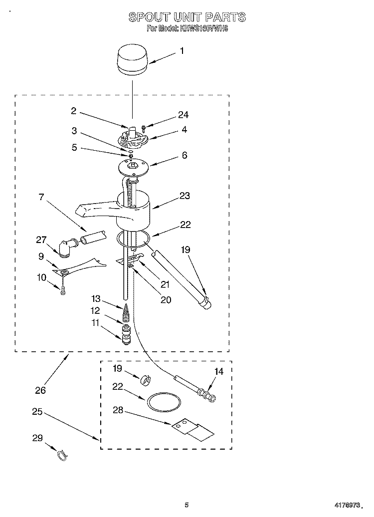 SPOUT UNIT Diagram and Parts List for KHWS160VWH6  KitchenAid Miscellaneous