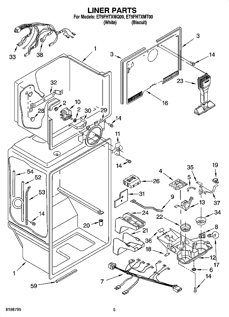 LINER PARTS Diagram and Parts List for ET9FHTXMQ00  Whirlpool Refrigerator