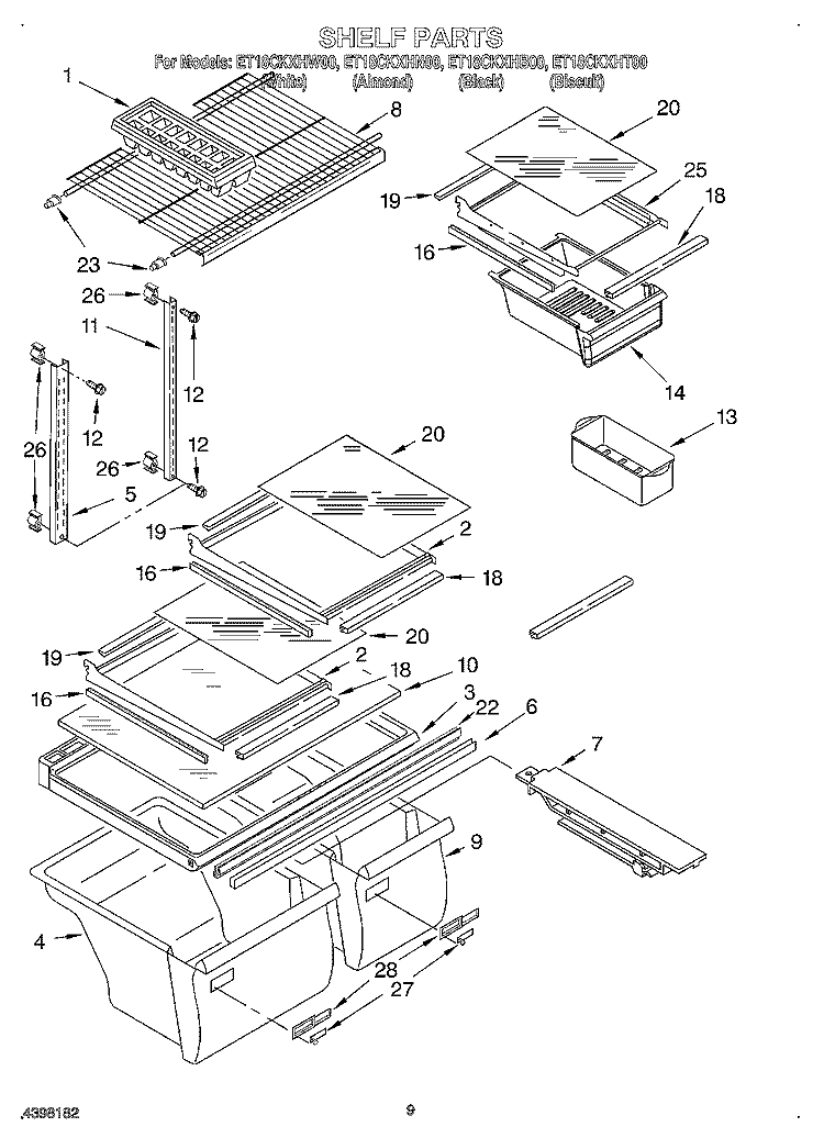 SHELF, LIT/OPTIONAL Diagram and Parts List for ET18CKXHW00  Whirlpool Refrigerator