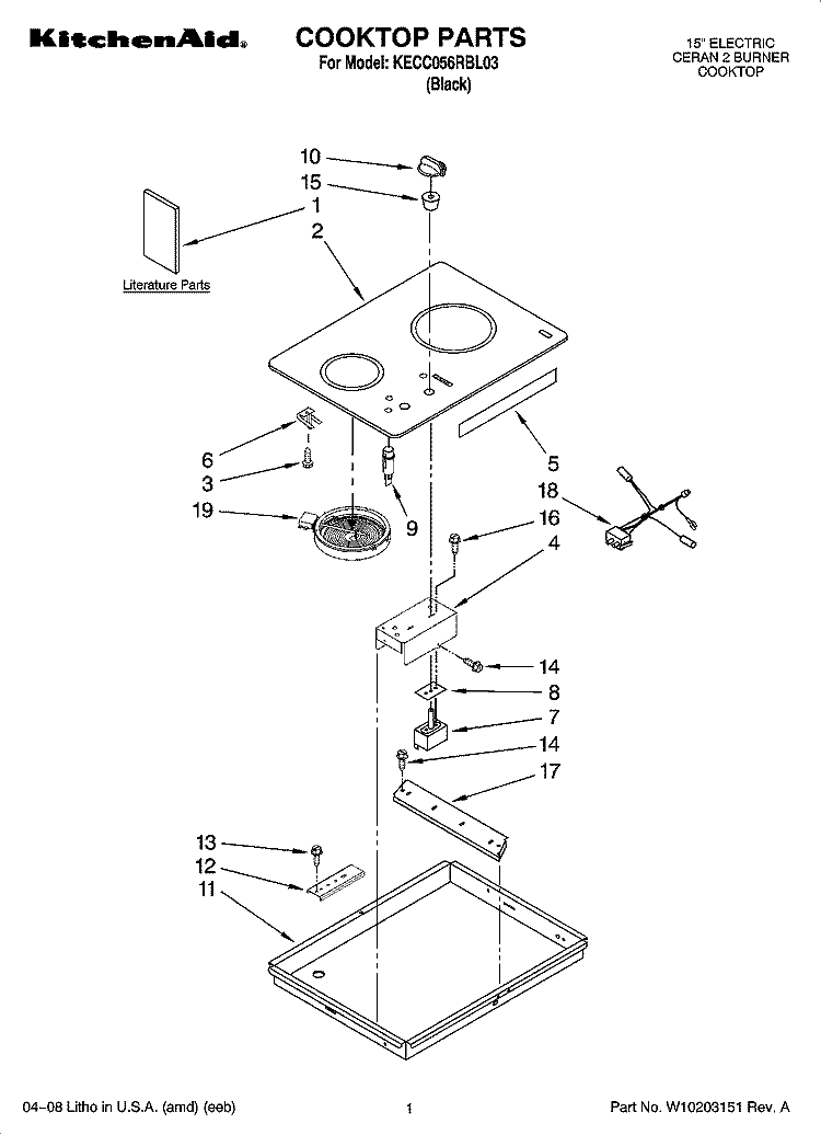 COOKTOP PARTS, OPTIONAL PARTS (NOT INCLUDED) Diagram and Parts List for KECC056RBL03  KitchenAid Cooktop