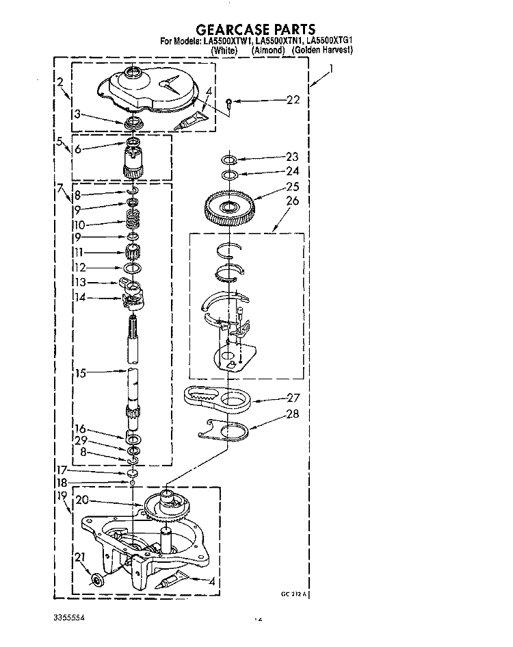 GEARCASE Diagram and Parts List for LA5500XTG1  Whirlpool Washer