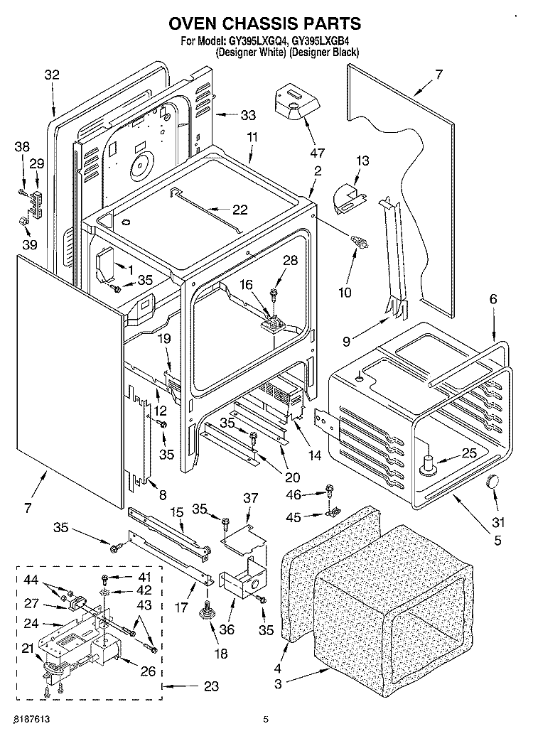 OVEN CHASSIS Diagram and Parts List for GY395LXGQ4  Whirlpool Range