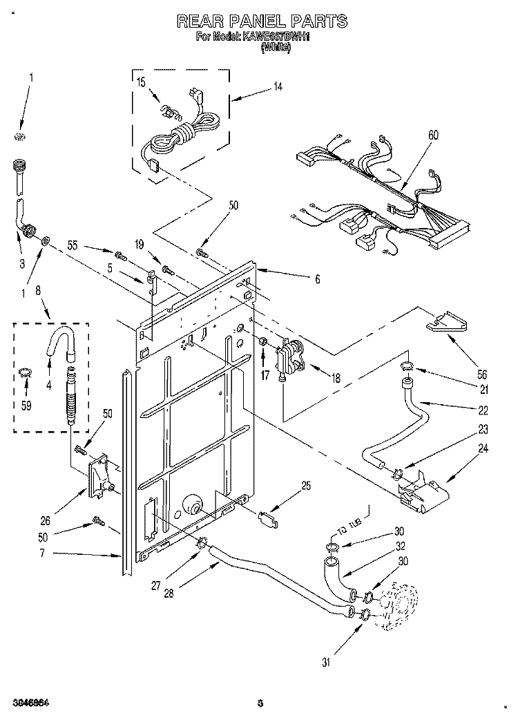 REAR PANEL Diagram and Parts List for KAWE667BWH1  KitchenAid Washer