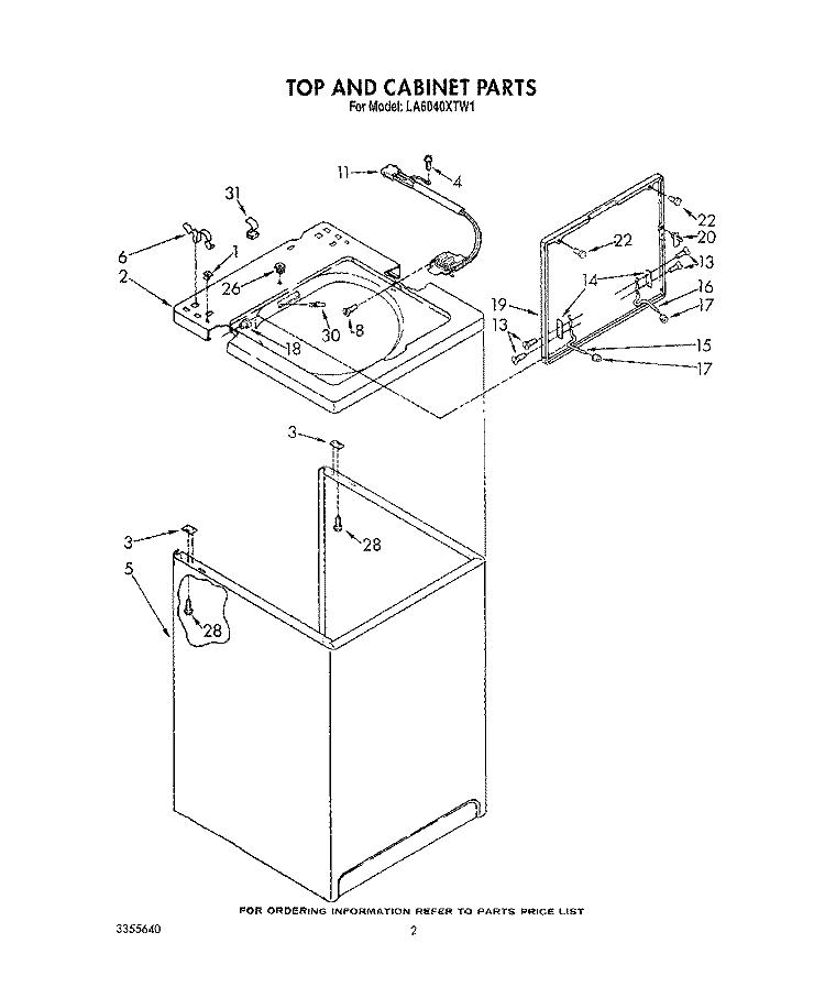 TOP AND CABINET , LIT/OPTIONAL Diagram and Parts List for LA6040XTM1  Whirlpool Washer