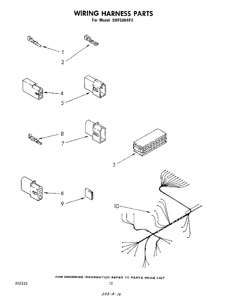 WIRING HARNESS Diagram and Parts List for SHF5884P2  Whirlpool Dishwasher