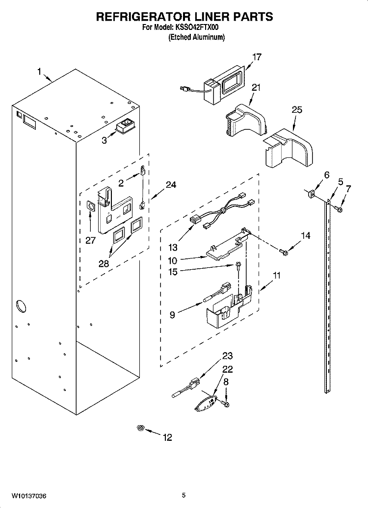 REFRIGERATOR LINER PARTS Diagram and Parts List for KSSO42FTX00  KitchenAid Refrigerator