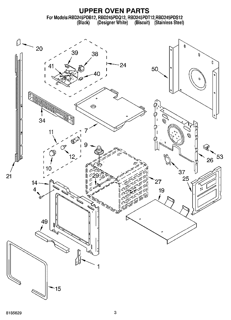 UPPER OVEN Diagram and Parts List for RBD245PDS12  Whirlpool Wall Oven