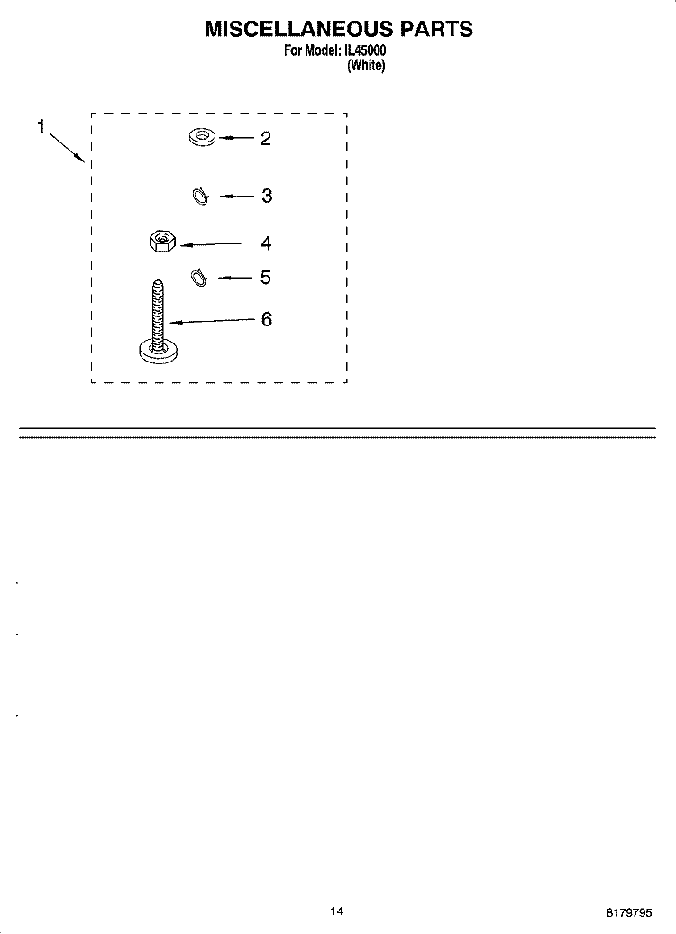 MISCELLANEOUS  PARTS, OPTIONAL PARTS (NOT INCLUDED) Diagram and Parts List for IL45000  Inglis Washer