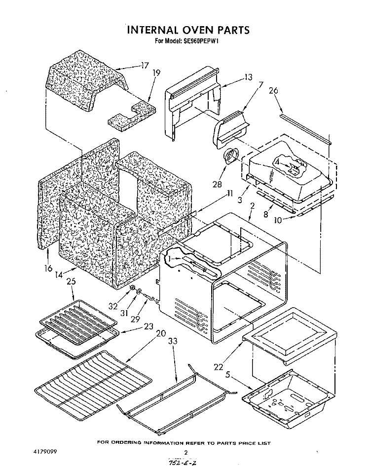 INTERNAL OVEN Diagram and Parts List for SE960PEPW1  Whirlpool Range