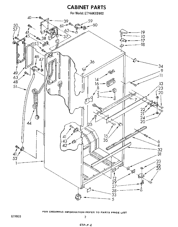 CABINET Diagram and Parts List for ET14AKXSW02  Whirlpool Refrigerator