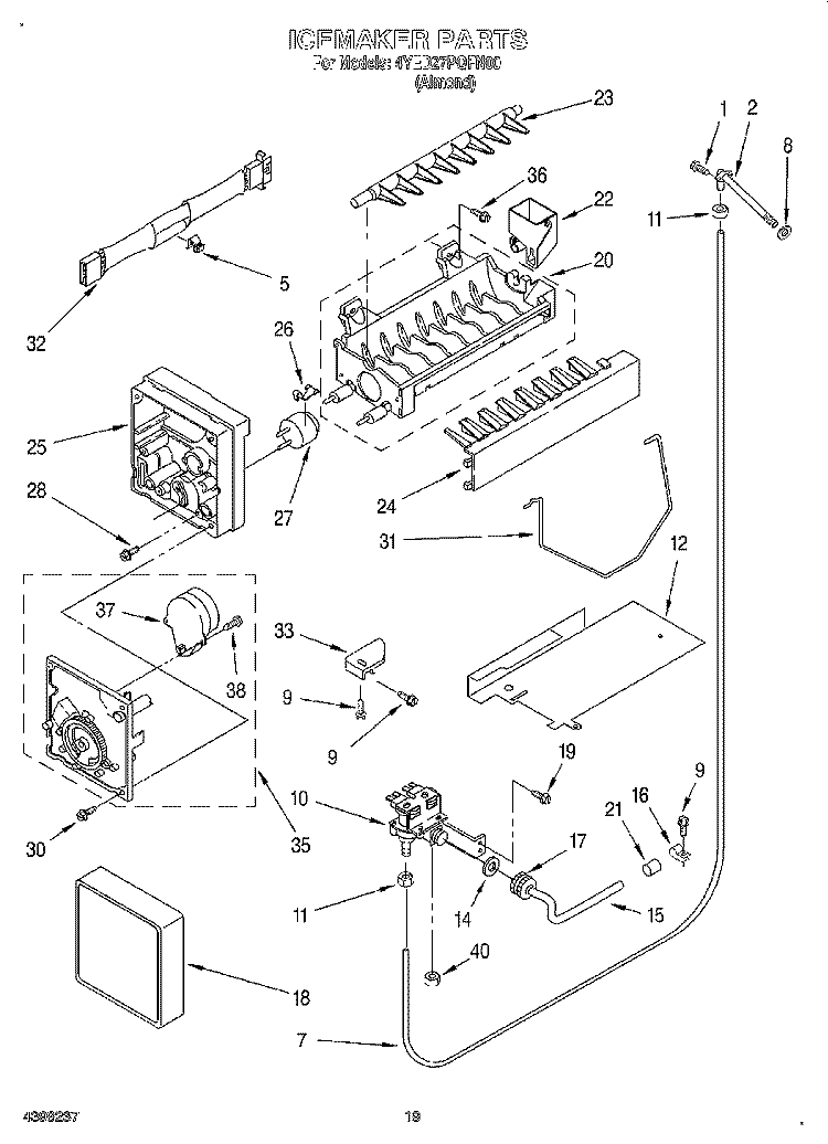 ICEMAKER, OPTIONAL Diagram and Parts List for 4YED27PQFN00  Whirlpool Refrigerator