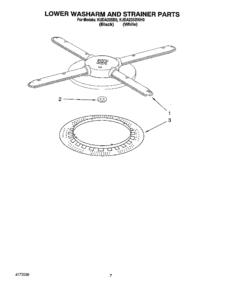 LOWER WASHARM AND STRAINER Diagram and Parts List for KUDA23SB0  KitchenAid Dishwasher