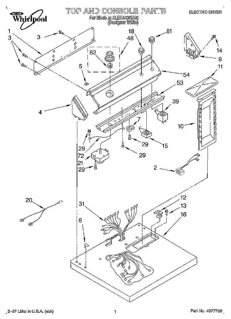 SECTION Diagram and Parts List for 3LER5436EQ0  Whirlpool Dryer
