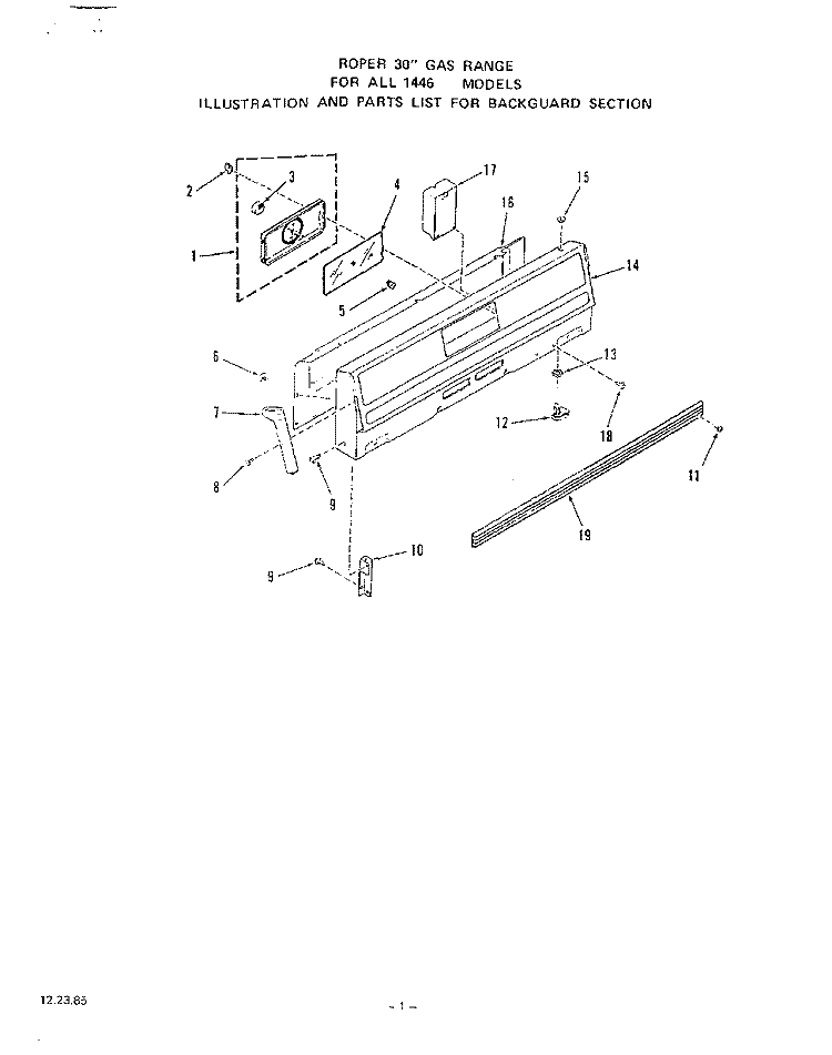 MAIN TOP Diagram and Parts List for 1446W0A  Roper Range
