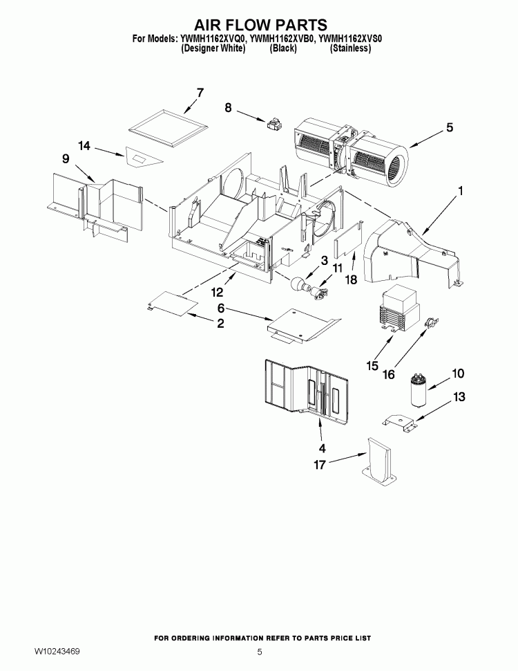 AIR FLOW PARTS Diagram and Parts List for YWMH1162XVB0  Whirlpool Microwave