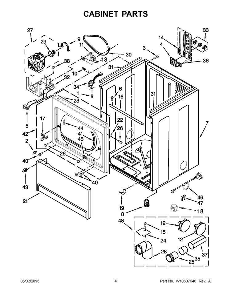 CABINET PARTS Diagram and Parts List for YWED5700XW1  Whirlpool Dryer