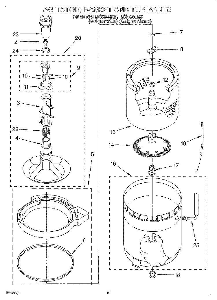 AGITATOR, BASKET AND TUB Diagram and Parts List for LSS9244EQ0  Whirlpool Washer