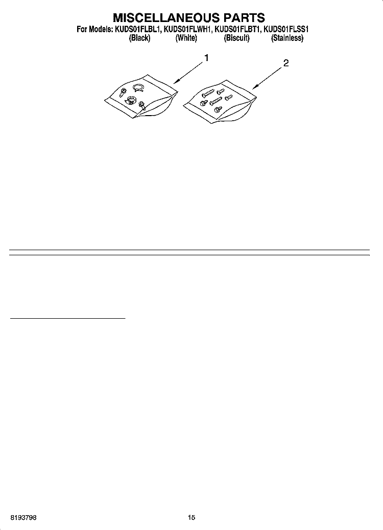 MISCELLANEOUS PARTS OPTIONAL PARTS (NOT INCLUDED) Diagram and Parts List for KUDS01FLSS1  KitchenAid Dishwasher