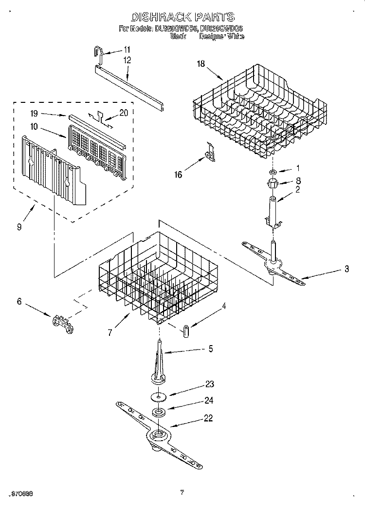 DISHRACK Diagram and Parts List for DU920QWDQ6  Whirlpool Dishwasher