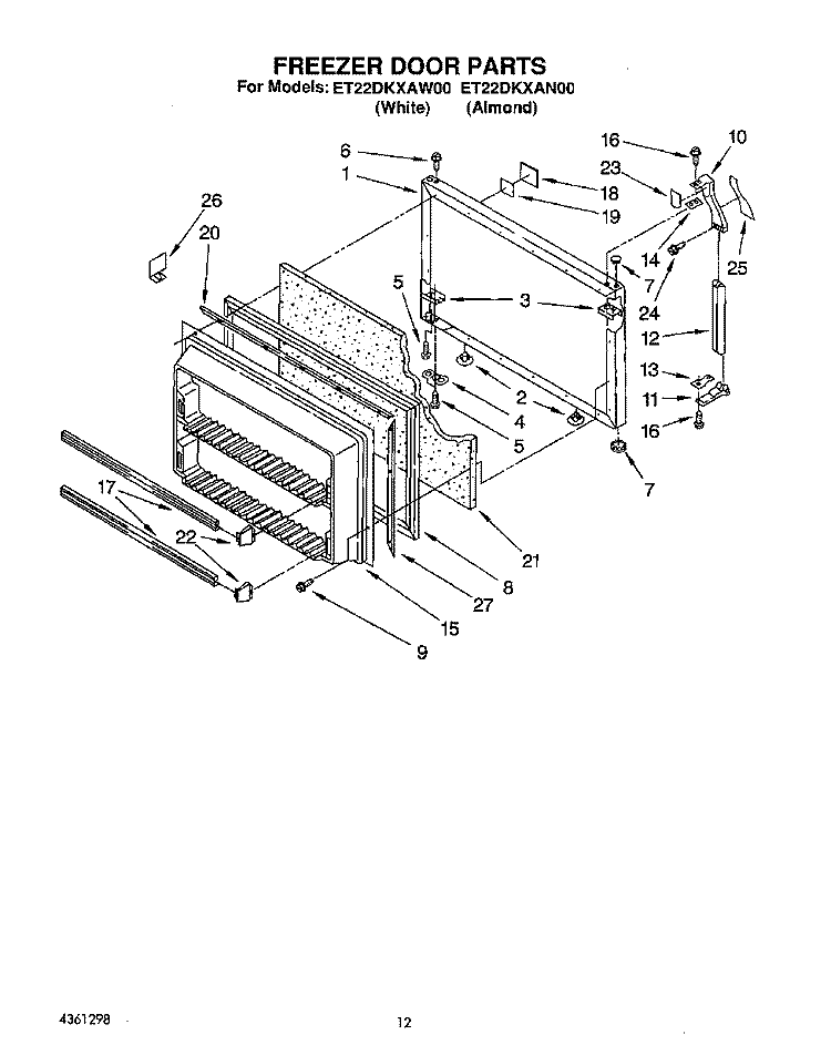 FREEZER DOOR Diagram and Parts List for ET22DKXAW00  Whirlpool Refrigerator