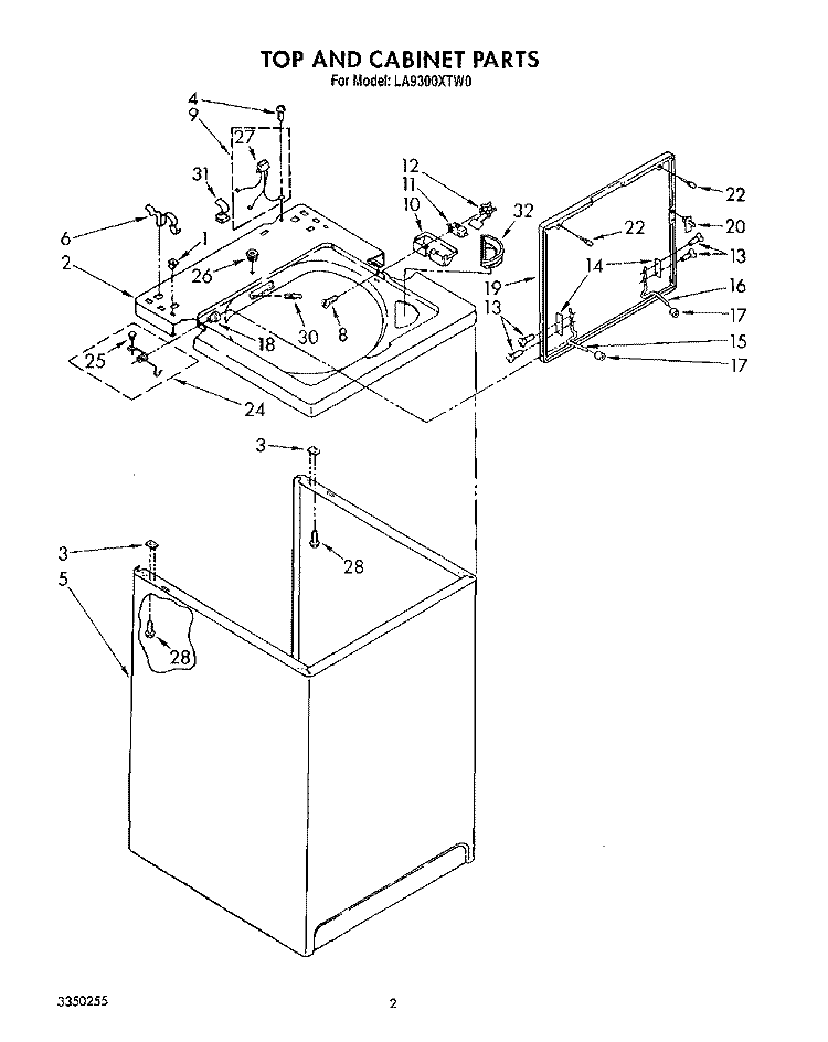 TOP AND CABINET, LIT/OPTIONAL Diagram and Parts List for LA9300XTW0  Whirlpool Washer