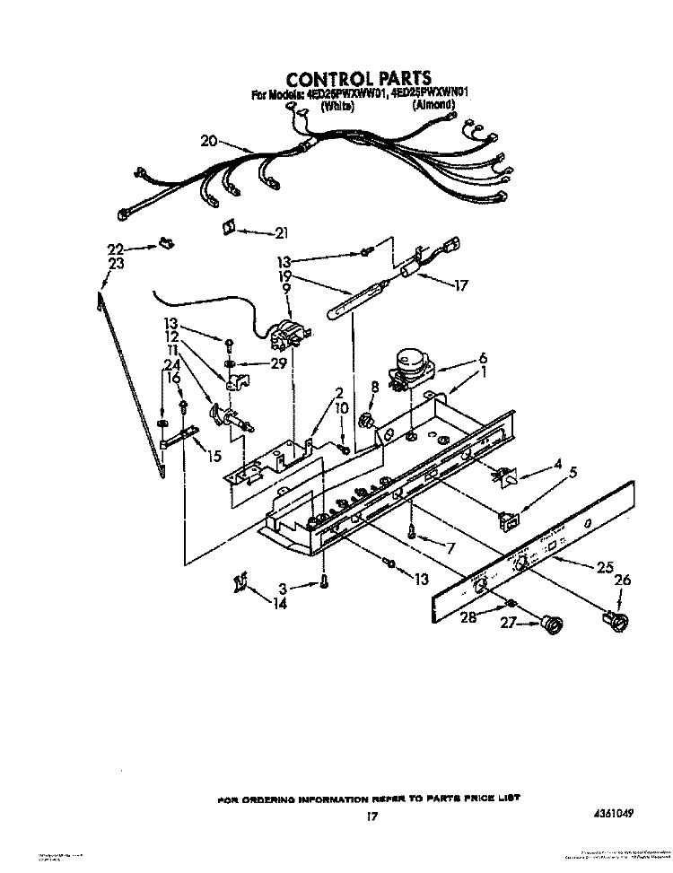 CONTROL Diagram and Parts List for 4ED25PWXWN01  Whirlpool Refrigerator
